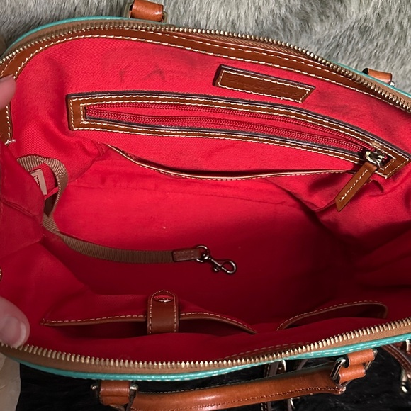Dooney & Bourke Turquoise and Brown Satchel Shoulder Purse - Picture 5 of 12